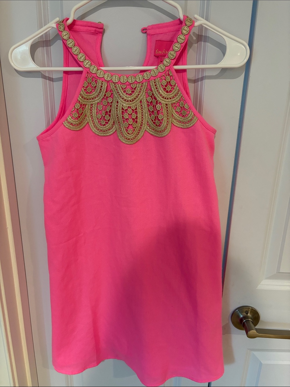 Lilly Pulitzer Hot Pink Dress with Gold Embellished Neckline